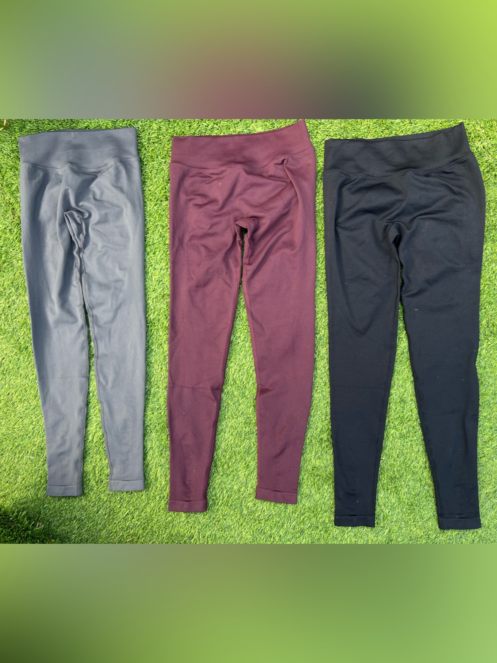 Set 3 NCLAGEN Sporty Leggings Yoga Pants Scrunch Booty Black, Burgundy, Gray SM